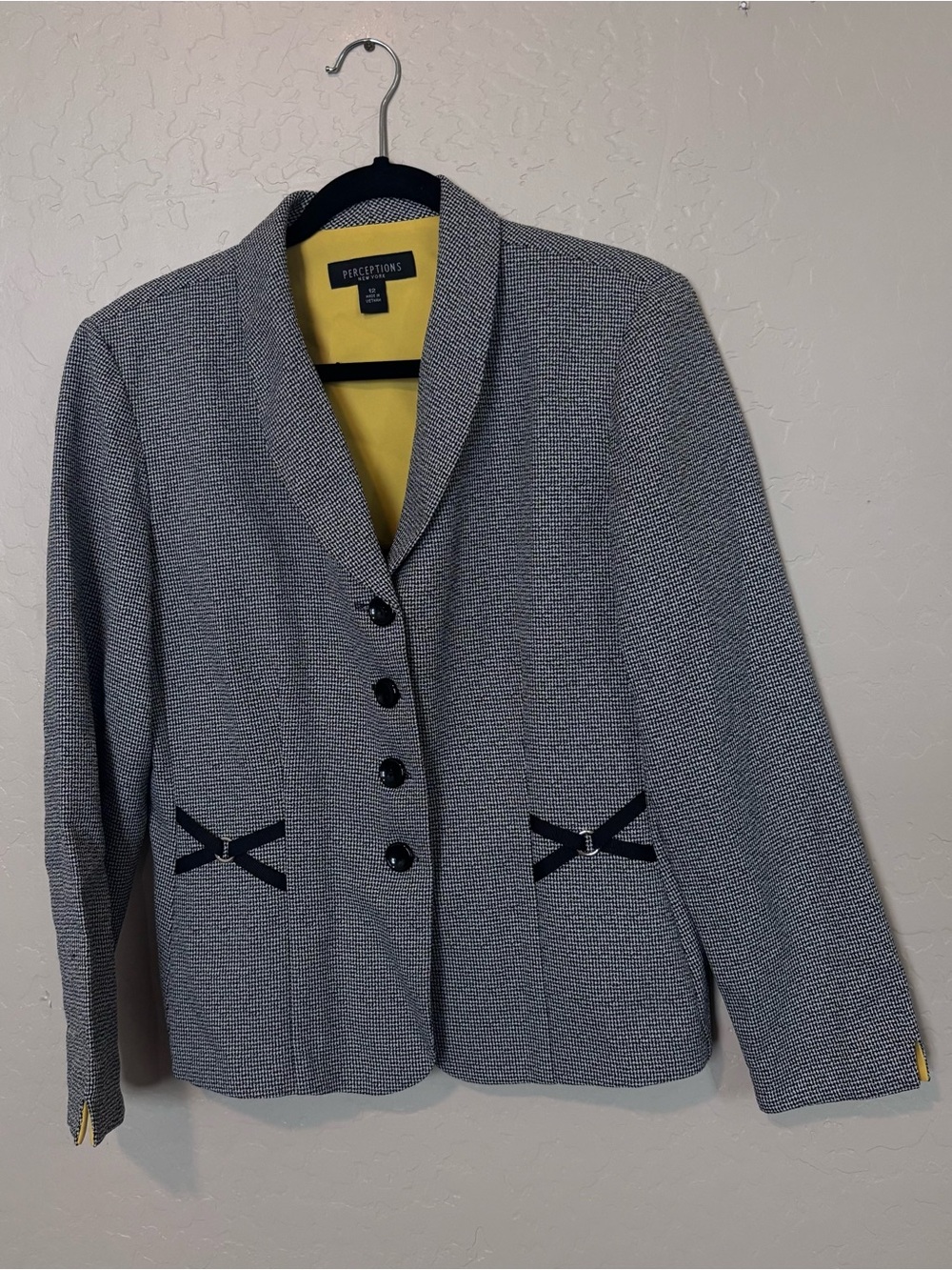 Perceptions New York Black White Houndstooth Blazer Jacket Women's 12